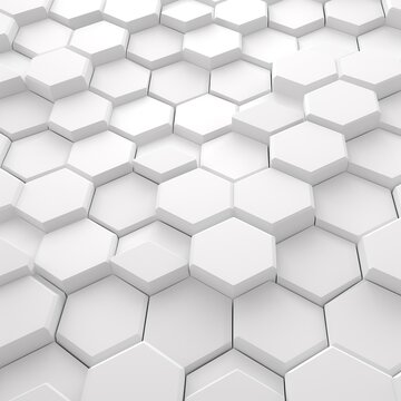 White hexagon background. 3d render illustration. Hexagonal pattern. AI.