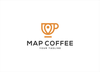 coffee cup with location logo design vector illustration