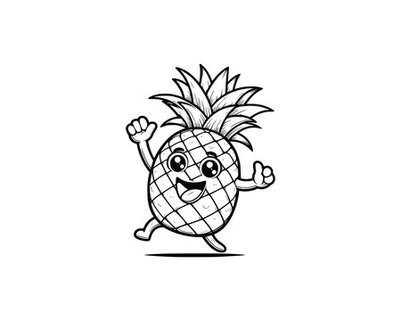 Cute Cartoon of apple illustration for coloring book outline line art. apple mascot design with dynamic pose