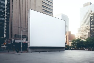 blank billboard offers a stark white canvas that stands out amidst the concrete jungle, awaiting a splash of creative advertisement - obrazy, fototapety, plakaty