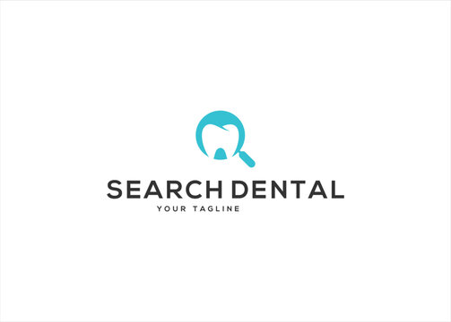 Dental logo with magnifying glass design vector illustration