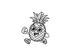 Cute Cartoon of apple illustration for coloring book outline line art. apple mascot design with dynamic pose