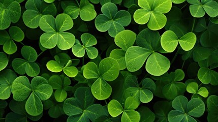 Natural green background. The texture of plants and herbs. Beautiful background with green clover leaves for St. Patrick's Day.