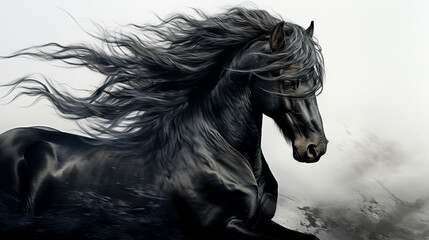 Ethereal Wind-Tossed Mane: Generative AI Black Horse Artistry