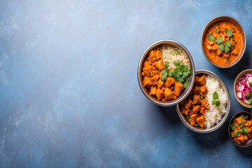 Top view indian food bowls  with copy-space