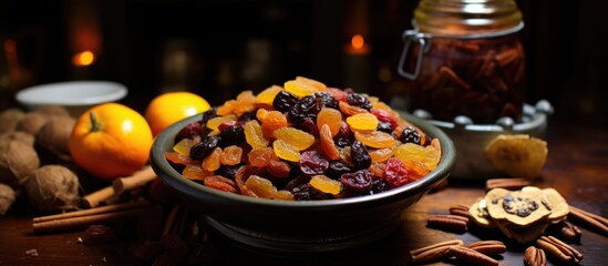 Christmas Eve's classic mixture of dried fruits and spices. - obrazy, fototapety, plakaty