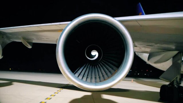 Propeller of cargo plane on the runway