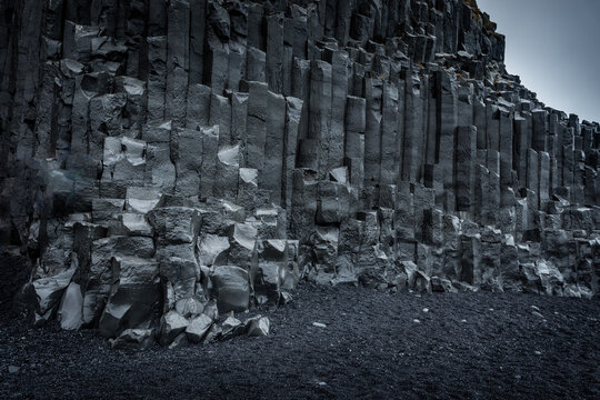 Basalt columns in Reynisfjara Black Beach,  Vik, Iceland