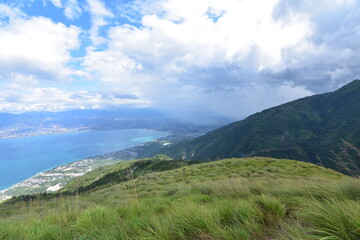 Naklejka na ściany i meble View from the top of salena hill. Paragliding area, Palu city, Central Sulawesi, Indonesia