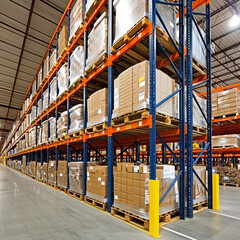 Main types of pallet racks front-loaded deep push-ba in the warehouse. 