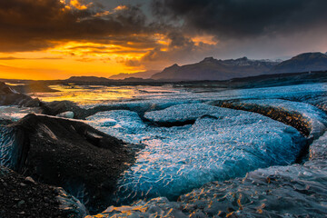 Spectacular sunrise over the Vatnajokull Glacier National Park,  Iceland