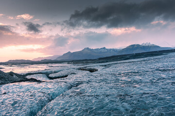 Spectacular sunrise over the Vatnajokull Glacier National Park,  Iceland