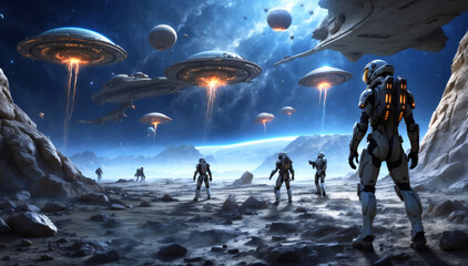 Fototapeta premium Aliens conquer an alien planet.