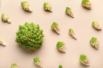 Composition with romanesco cabbage on beige background