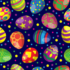 Colorful easter eggs set collection seamless pattern on bright background. Happy easter vector illustration.