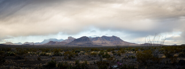 Rain Clouds Move Across The Chisos Mountain In Big Bend