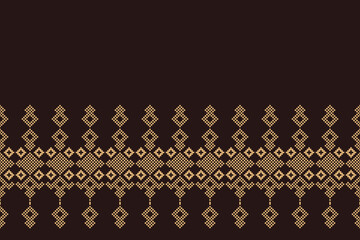 Ethnic geometric fabric pattern Cross Stitch.Ikat embroidery Ethnic oriental Pixel pattern brown background. Abstract,vector,illustration. Texture,clothing,scarf,decoration,motifs,silk wallpaper.