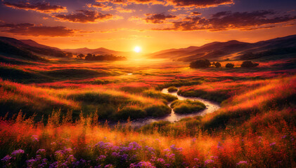 Golden Sunset over Rolling Meadow