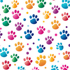 Colorful dog paw print pattern background 
