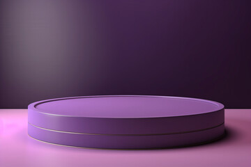 3D purple podium with round textured background on the floor with lighting, minimalistic style