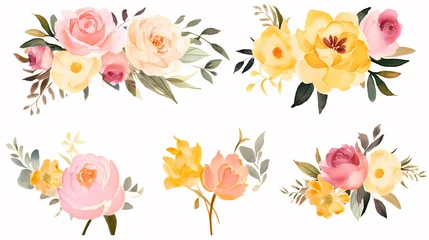 Foto op Plexiglas anti-reflex Floral frame with watercolor flowers, decorative flower background pattern, watercolor floral border background © jiejie