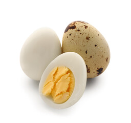 Boiled quail eggs on white background