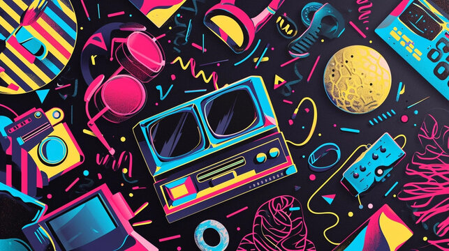 Back To The 90's Backdrop on black background, 90s Theme Party Decoration, Retro Birthday Sign, Nostalgic Disco, Millennial Gen Z Hip Hop Banner. Typical retro background of the 90’s.
