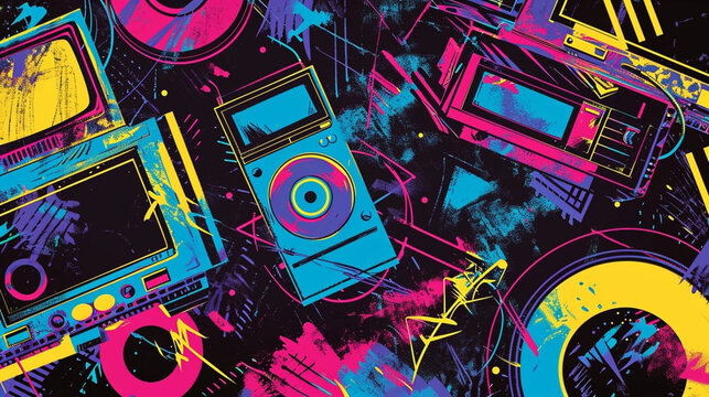 Back To The 90's Backdrop on black background, 90s Theme Party Decoration, Retro Birthday Sign, Nostalgic Disco, Millennial Gen Z Hip Hop Banner. Typical retro background of the 90&rsquo;s.