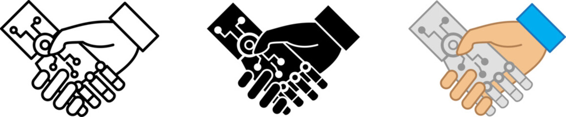 handshake icon, Human and robot hands together, vector illustration