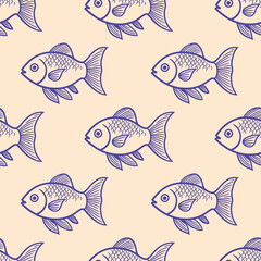 Swimming fish seamless wallpaper pattern with background for crafts, scrapbooking, textiles, art projects.
