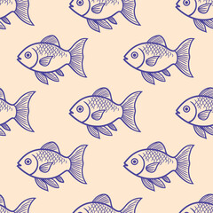 Naklejka premium Swimming fish seamless wallpaper pattern with background for crafts, scrapbooking, textiles, art projects.