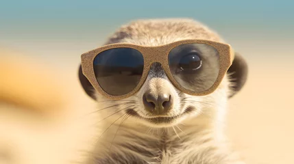 Foto op Plexiglas meerkat with glasses sunbathing on the beach concept of enjoying vacation © Jess rodriguez