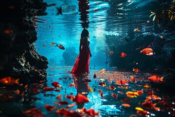 Underwater photography and  beautiful fashion girl in underwater