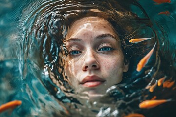 beautiful fashion girl in underwater