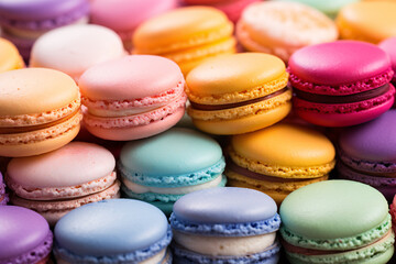 Fototapeta na wymiar Many traditional colorful French Macaron sweets
