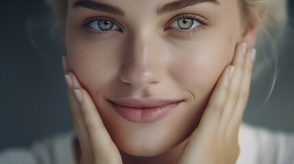 Fototapeta na wymiar Skincare Unveiled Close-Up of Woman's Perfect Complexion