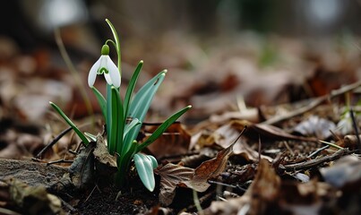 realistic illustration of a blooming snowdrop in spring