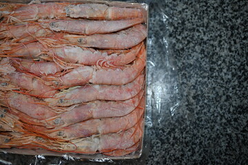 Red king frozen shrimp in a box 