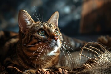 potrait of cat playfull with blurred background