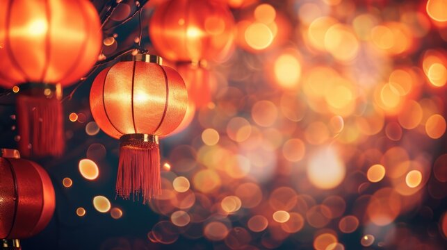 Abstract background with Chinese New Year theme decorated with lanterns 