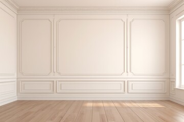 Beige classic background with wooden floor. Can be used for mockup.