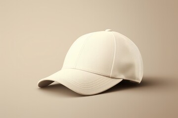 Fototapeta premium neutral color beige baseball cap side view mockup, space for logo, branding, lettering. Business merchandise template mock up.