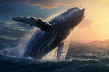 a great blue whale swimming in the ocean - obrazy, fototapety, plakaty