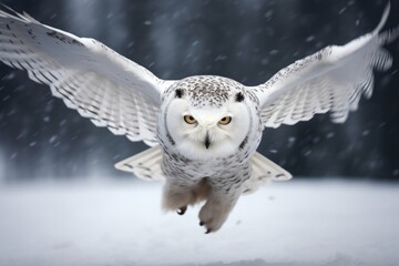 Fototapeta premium an owl flying in the snow in winter
