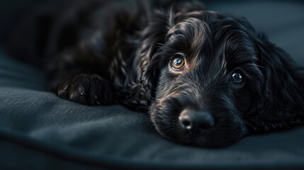 potrait of puppy playfull with blurred background, close up dog 