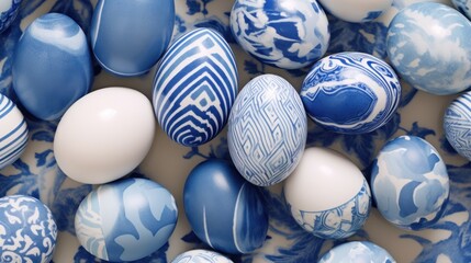Easter eggs on white table - obrazy, fototapety, plakaty