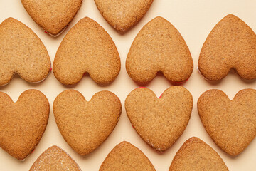 Heart shaped cookies on yellow background. Valentine's Day celebration
