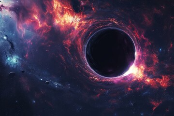 a black hole floating in space swallowing light - obrazy, fototapety, plakaty
