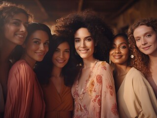 Fototapeta premium International Women's Day portrait of cheerful multiethnic mixed age range women smiling towards the camera, 