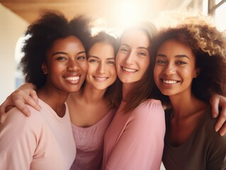 Obraz premium International Women's Day portrait of cheerful multiethnic mixed age range women smiling towards the camera, 